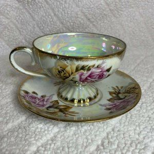 Vintage Hertel Jacob Blue Floral Tea Cup & Saucer